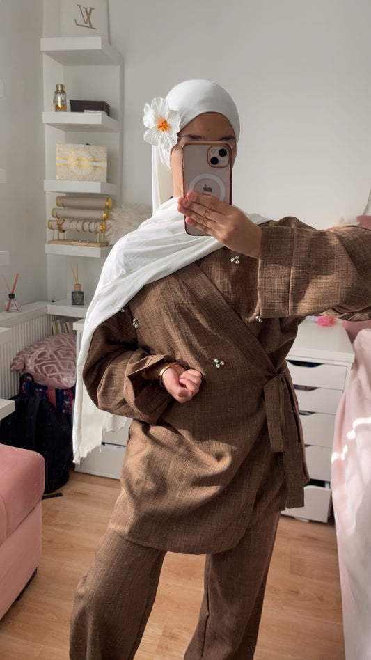 Ensemble kimono marron